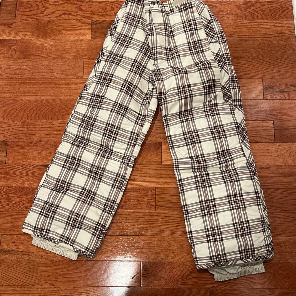 Plaid woman’s ski/snow Pants - Brown cream pink